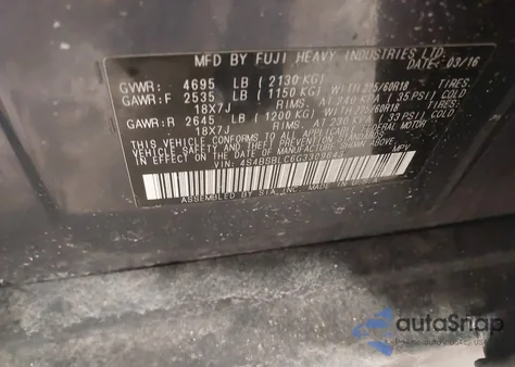 2016 Subaru Outback 2.5I Limited from USA, damaged, VIN 4S4BSBLC6G3309643